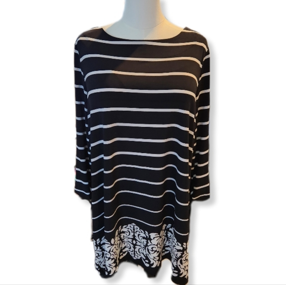 Charter Club Black & White Tunic with Boat Neck 3/4 Sleeves 2X  W-926